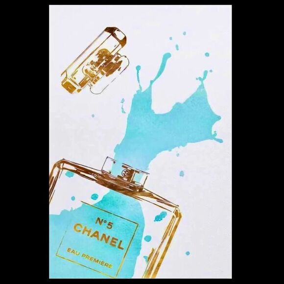 Vtg Coco Chanel perfume bottle wall art Picture print Tiffany’s blue baby pink - Picture 2 of 5